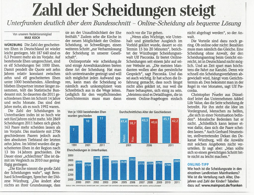 Zahl der Scheidungen steigt - Bericht der Main Post